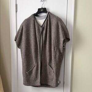 Inhabit Gray Taupe lambswool cashmere Textured Knit Cardigan leather trim large